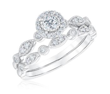 Ellaura Timeless Vintage-Inspired Diamond Engagement and Wedding Ring Bridal Set 3/8ctw