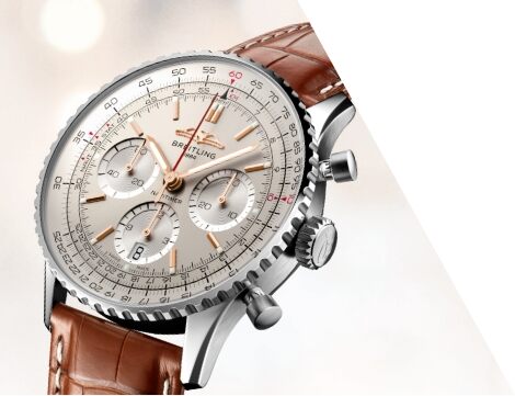 Breitling Navitimer B01 Chronograph 41 Silver Dial Brown Leather Strap Watch