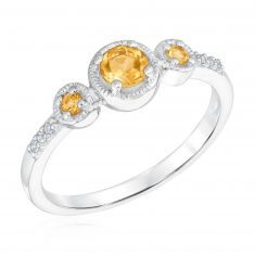 Citrine and Created White Sapphire Sterling Silver Ring