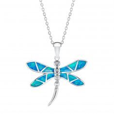 Created Blue Opal and Created White Sapphire Dazzling Dragonfly Pendant