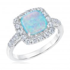 Created Blue Opal and Created White Sapphire Sterling Silver Ring