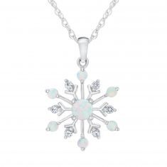 Created Opal and Created White Sapphire Snowflake Pendant