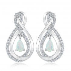 Created Opal and Created White Sapphire Teardrop Earrings