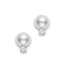 MIKIMOTO Akoya Cultured Pearl and Diamond Stud Earrings