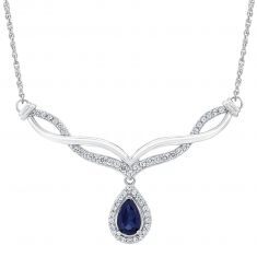 Sterling Silver Created Blue and White Sapphire Collar Necklace