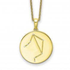 Yellow Gold and Diamond Accent Libra Zodiac Pendant and Chain Necklace