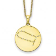 Yellow Gold and Diamond Gemini Zodiac Pendant and Chain Necklace 1/20ctw